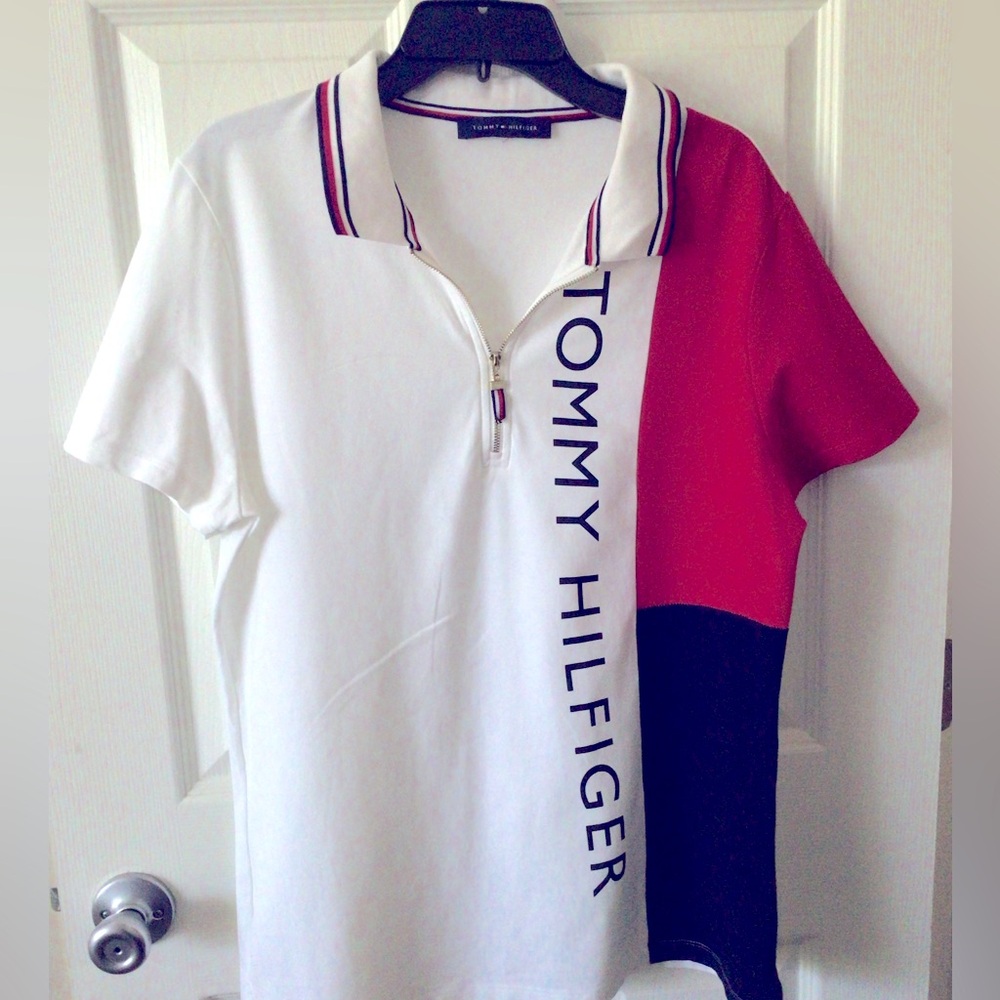 Tommy Hilfiger Red, White, and Navy Zip Polo